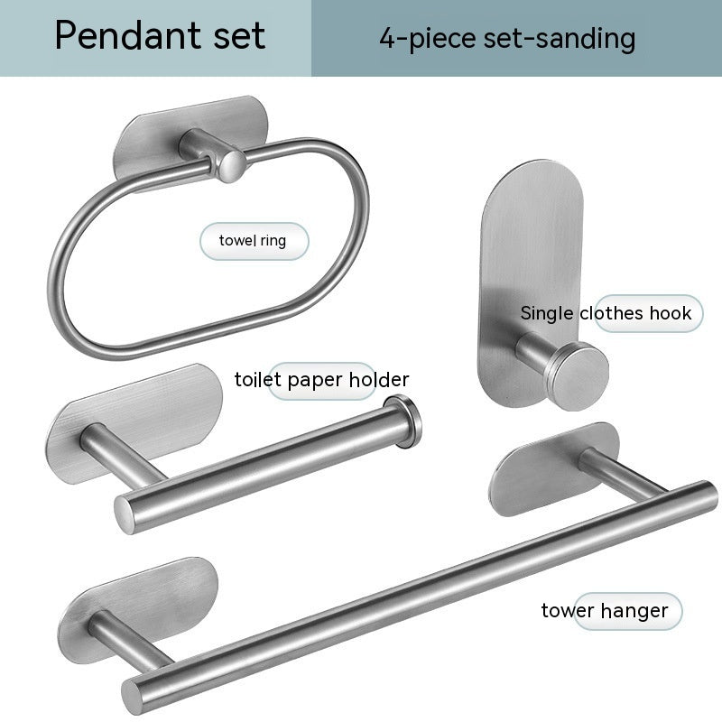 Single Bar Towel Rack Bathroom Hook Bathroom Pendant Silver fourpiece set