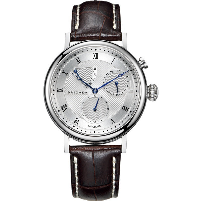 Mechanical Watch Multifunctional Waterproof Mechanical Watch White brown