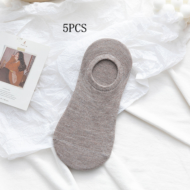 Socks Men And Women Solid Color Boat Socks Spring Invisible Socks Socks Socks Net Red Men'S Socks Female khaki 5PCS