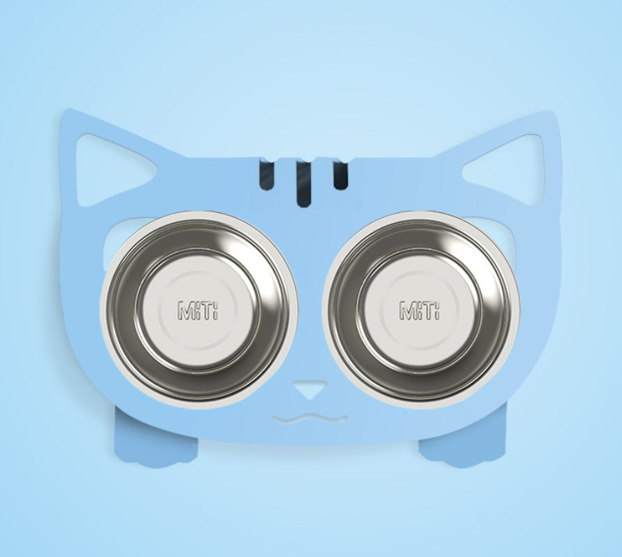 Anti-falling Cat Dog Feeding Water Bowl Blue Style2