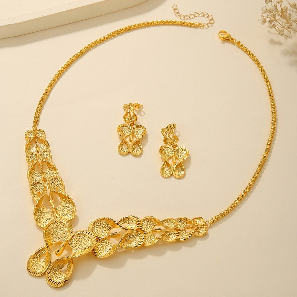 Bridal Necklace Earrings Hollow Carved Jewelry 14color
