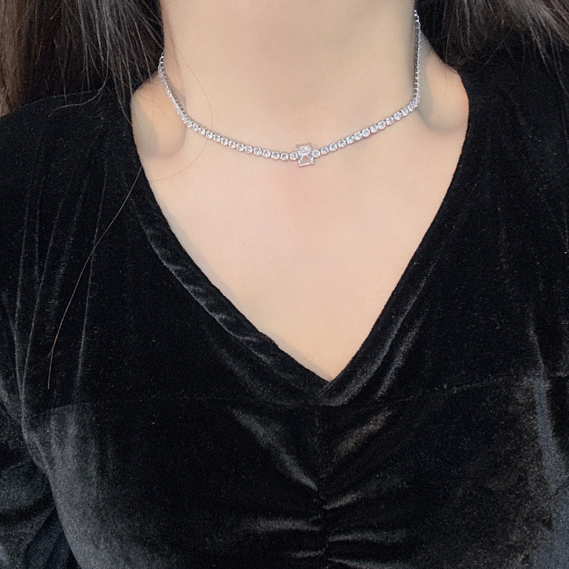 Simple And Versatile Sparkling Diamond Filled Square Candy Women's Bracelet White Necklace