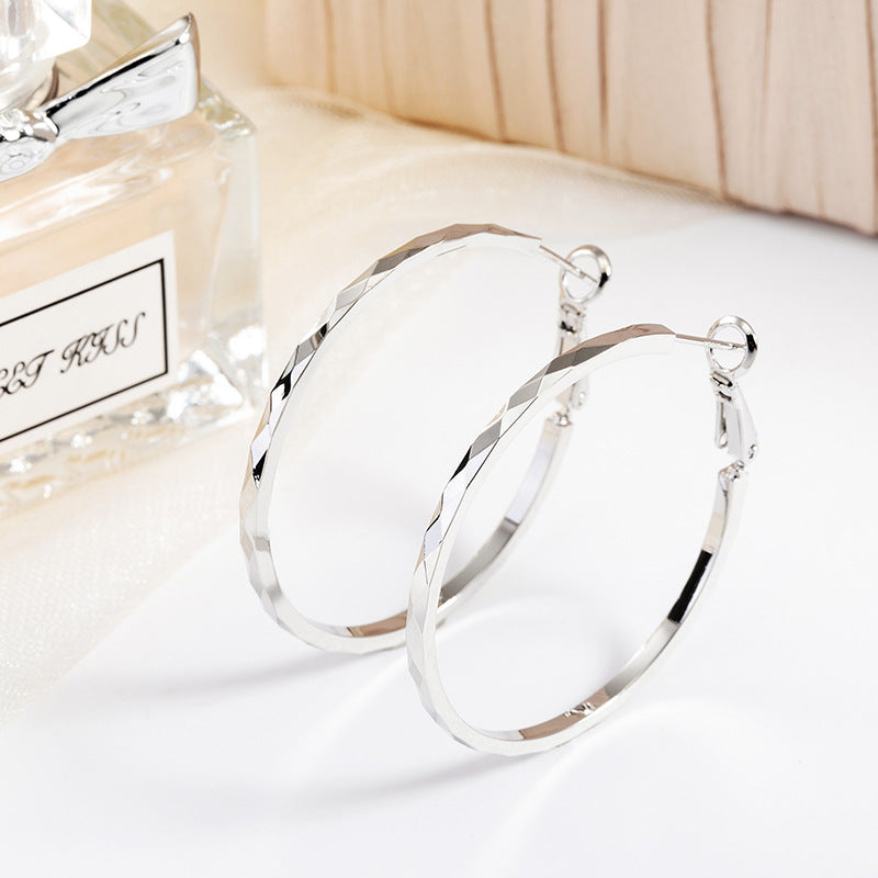 925 Sterling Silver Lace Laser Pattern Circle Earrings D5038 Silver 4CM