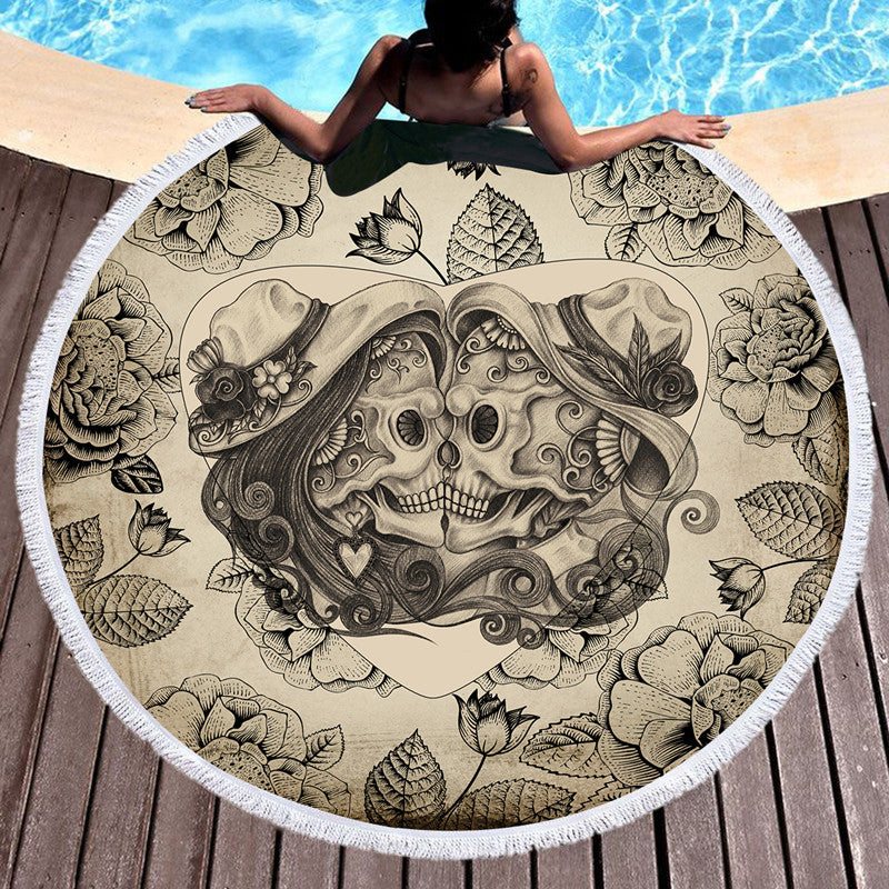 Scary Skull Round Beach Towel Fiber Picnic Mat D 150cmx150cm