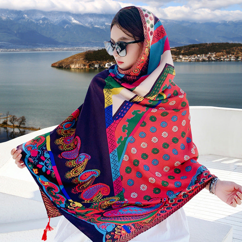 Women's Outer Scarf For Traveling In Western Sichuan Grassland Daisy Retro Waist Flower Default