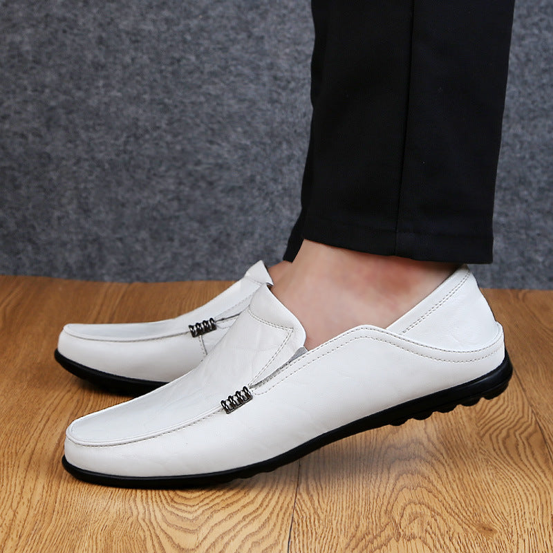 Fall New Style Peas Shoes Men Casual Leather Shoes White A