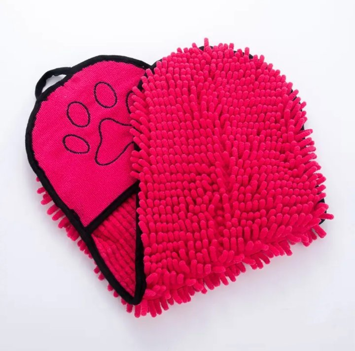 Dog Bath Robe Towel Quick Dry Pet Soft Towel Fiber Absorbent Cat Bath Towel Convenient Pet Cleaning Washcloth Thicken Durable Red