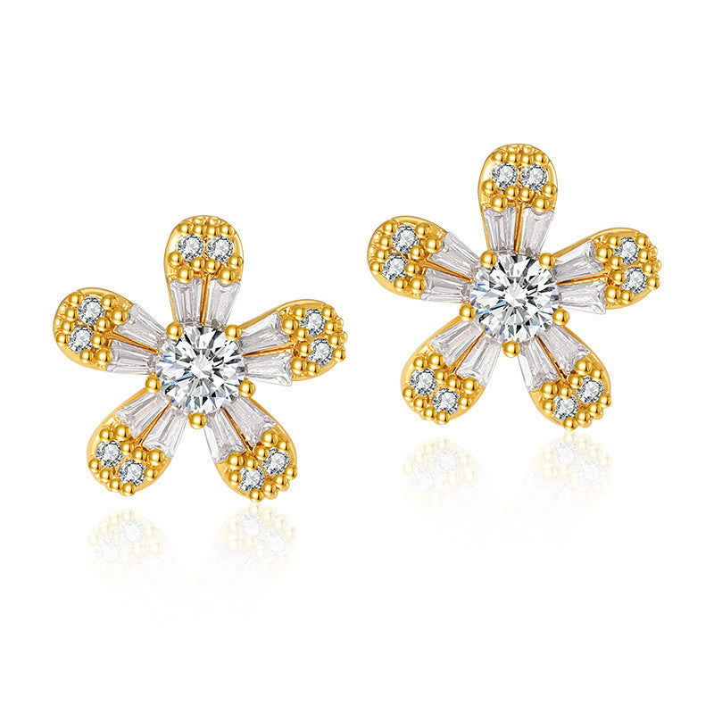 Inlaid Zircon Flower Design Simple Stud Earrings KE0897 18K