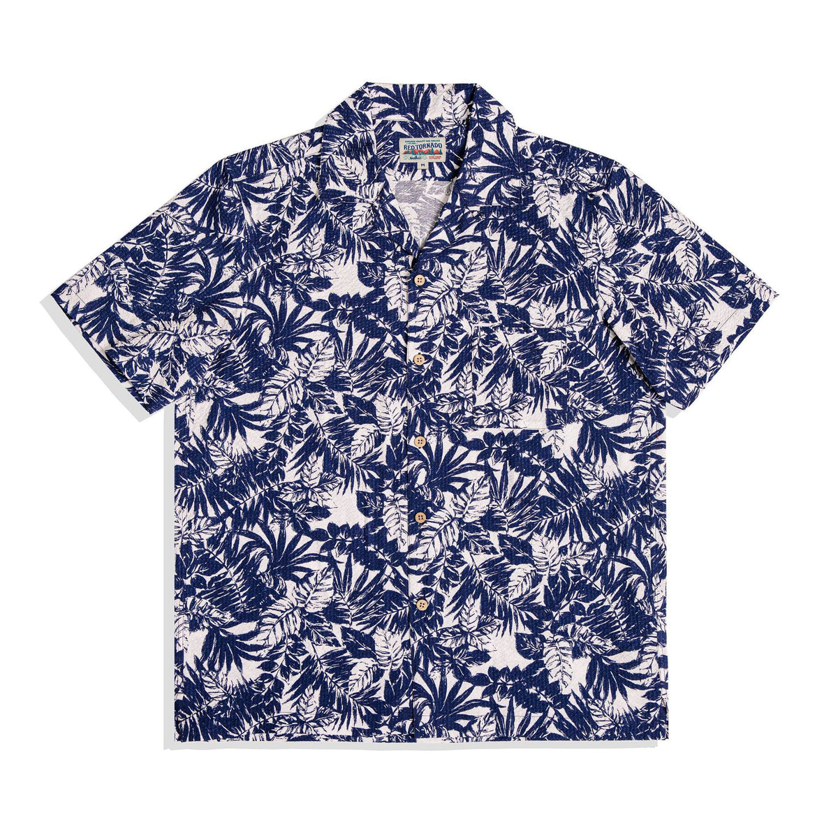 Vintage Printed Seersucker Cuban Collar Shirt T184 Blue