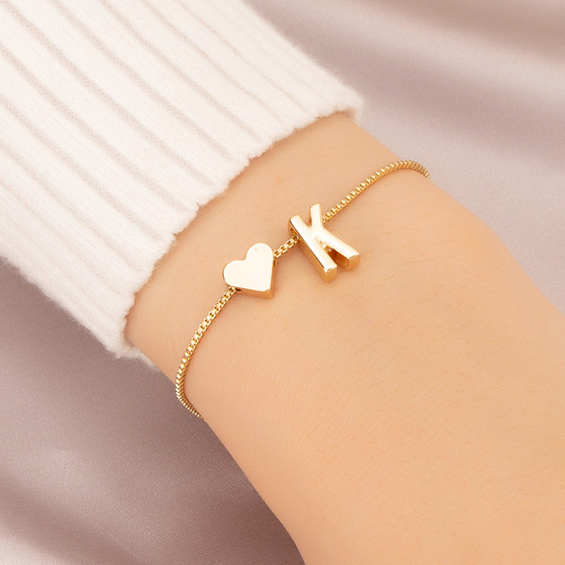 Bracelet Heart-shaped English Letters Letter K