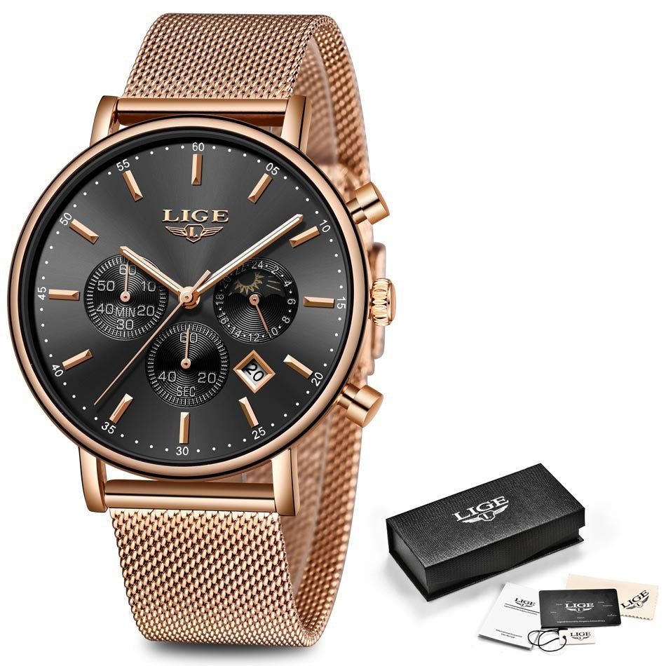 Quartz Watch Business Sports Watch Rose Gold Black