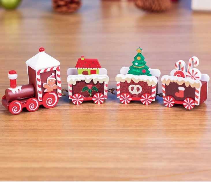 4pcs Mini Wood Train Toys Brown