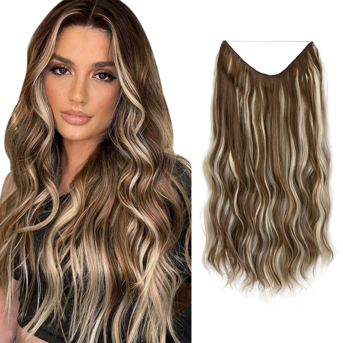 European And American Style Women Corn Curler Fishing Thread Long Curly Hair Wig 10H613