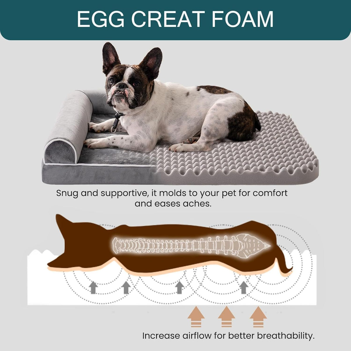 MEWOOFUN Orthopedic Dog Bed For Medium Large Dogs - Egg Foam Sofa With Waterproof Washable Cover, Supportive Pet Bed Grey, 40''x30''