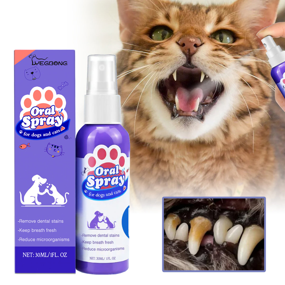 Cat And Dog Teeth Cleaning Spray To Remove Tooth Stains Fresh Breath Pet Oral Care Spray
