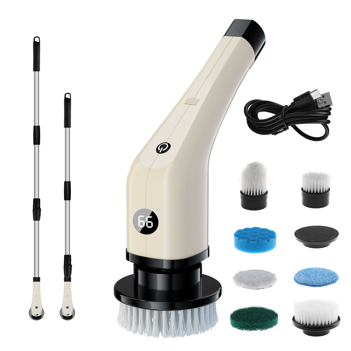 Electric Cleaning Brush Household Multi-functional 7-in-1 Toilet Bathroom Cleaning Brush Beige