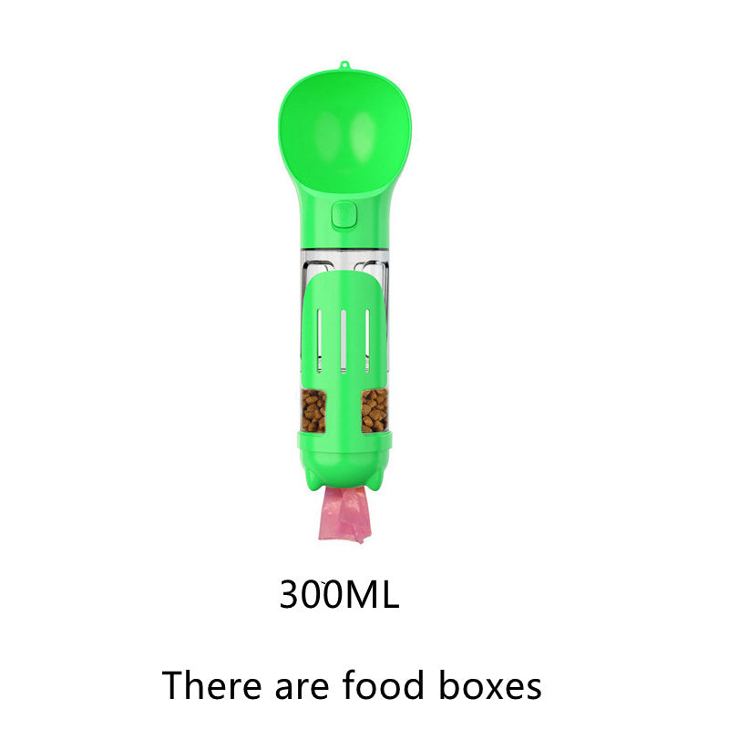 Pet Multi-functional Water Bottle 300ML has food box Green