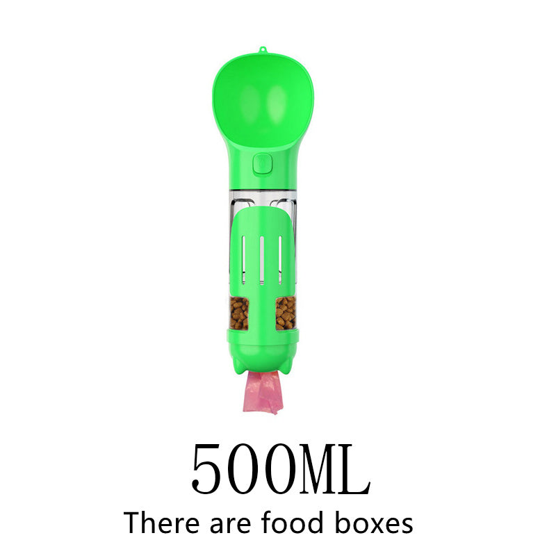Pet Multi-functional Water Bottle 500ML has food box Green