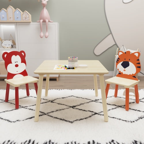 Solid Wood Children's Table Set With 2 Chairs Natural color