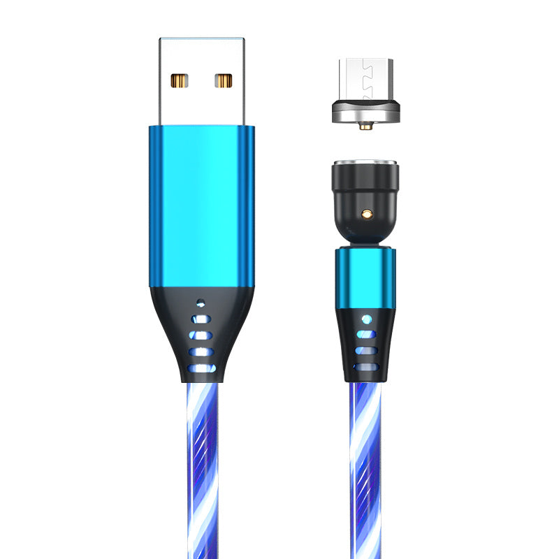 540 Rotate Luminous Magnetic Cable 3A Fast Charging Mobile Phone Charge Cable For LED Micro USB Type C For I Phone Cable Blue Android 2M