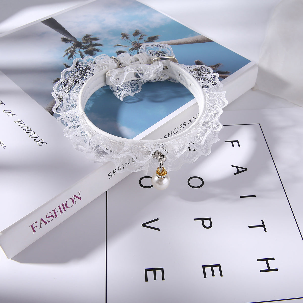 Pet cat bell black and white lace wedding ring White One size
