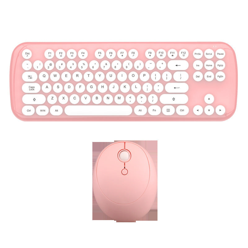 Wireless Keyboard And Mouse Set Girls Color Retro Pink