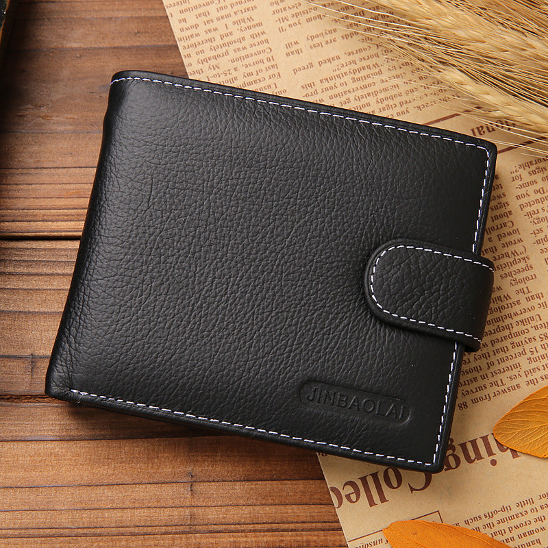 Men's Short Genuine Leather Vintage Zipper Buckle Wallet Black
