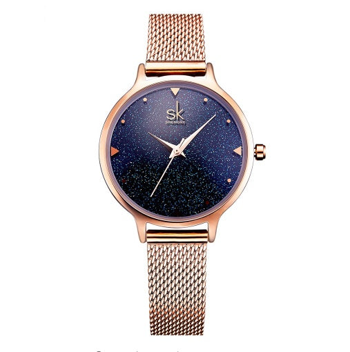 Quartz watch waterproof watch Golden shell blue face