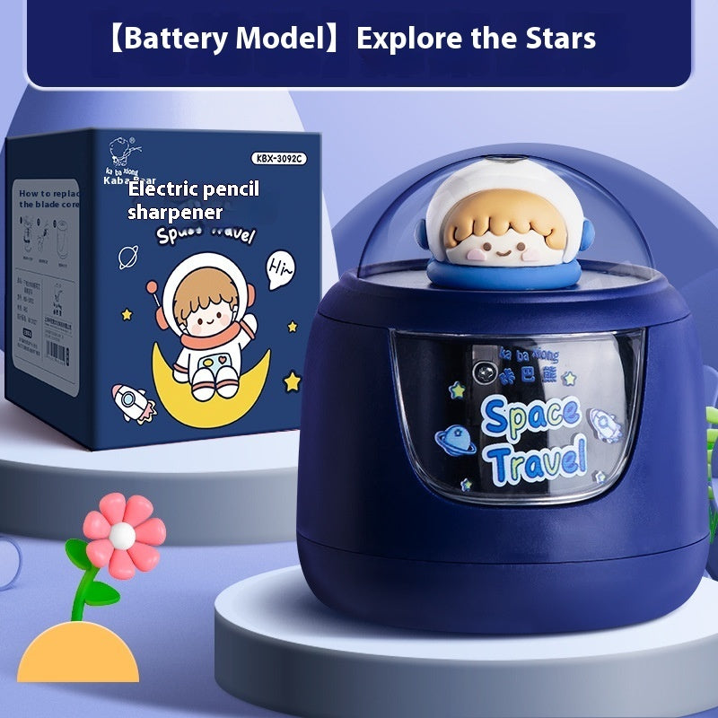 Electric Cartoon Pencil Sharpener Automatic Pencil Sharpener Penknife Dark Blue