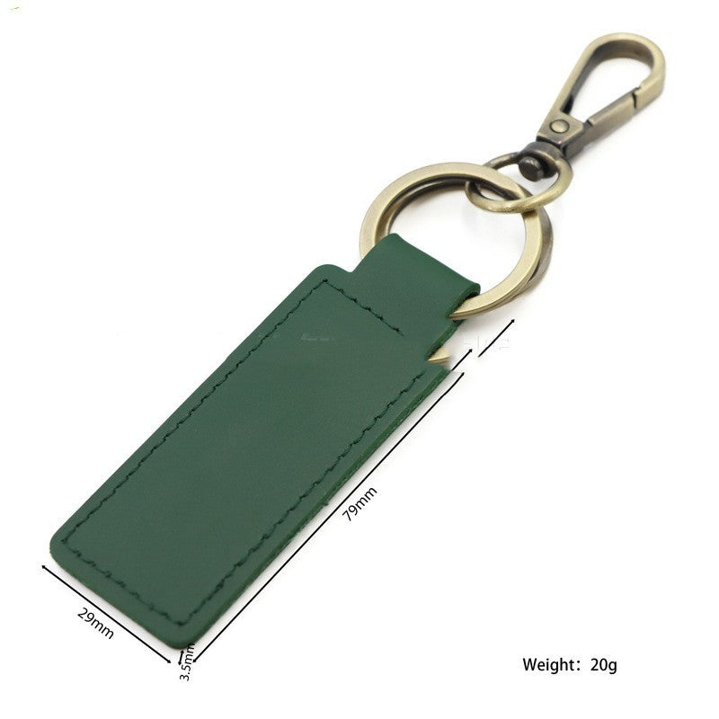 Solid Color Leather Double Ring Keychain Laser Engraving Green