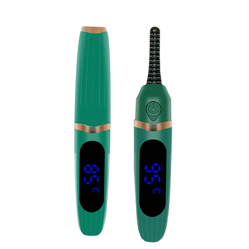 Eyelash Curler Electric Ironing Eyelash Curler Long-lasting Shaping Rechargeable Heating Ironing Machine Green