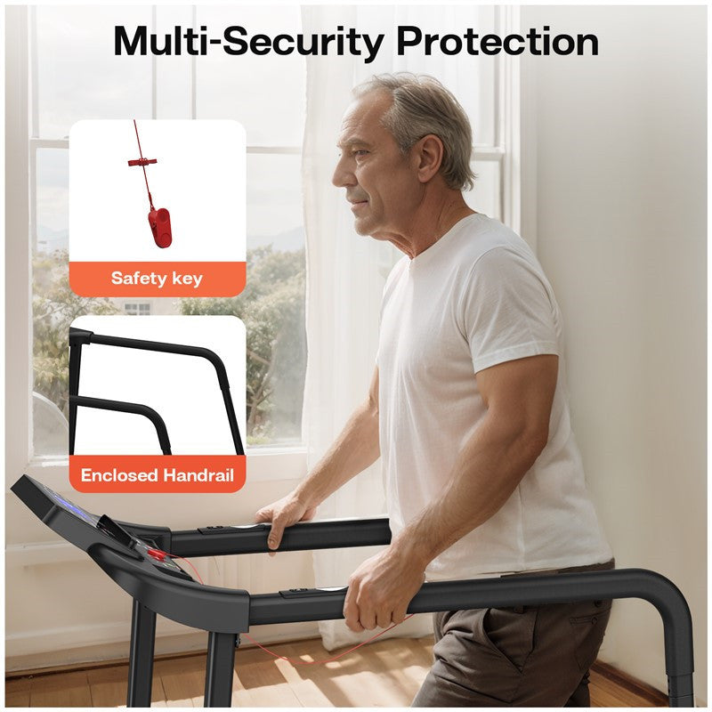 Walking Pad Treadmill For Senior, Foldable Exercise Treadmill With Stable And Safe Structural Design, Large LED Display For Elderly, Long Handrail For Balance, 300 Lbs Capacity