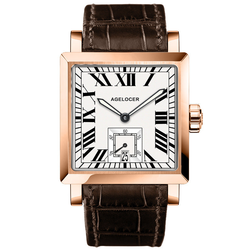 Waterproof Automatic Mechanical Watch Men's Watch White Brown Belt