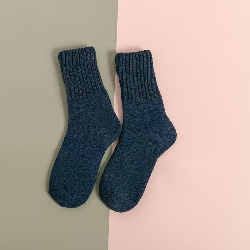 Wool Women's Medium Stockings Thickened Keep Warm Pure Color Blue Free Size Simple Package