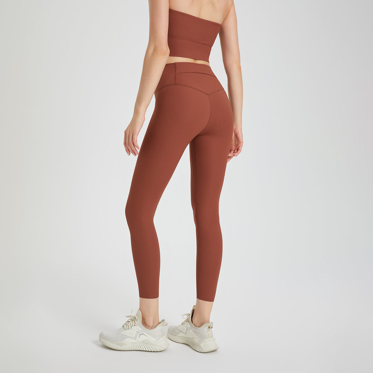 Women's Fashion Sunken Stripe Hip Raise High Waist Stretch Exercise Workout Pants Baked Brown