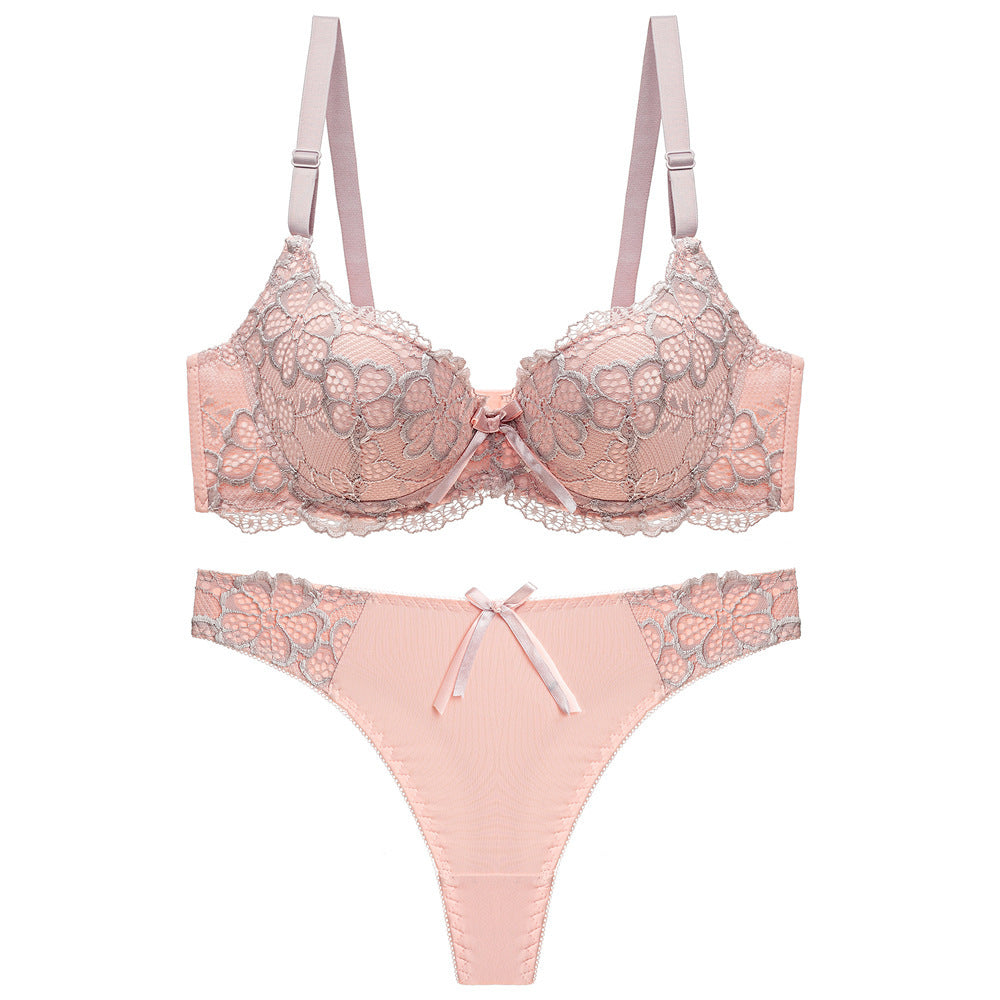 Underwear Push Up Lace Bra Adjustable Bra Set Beige