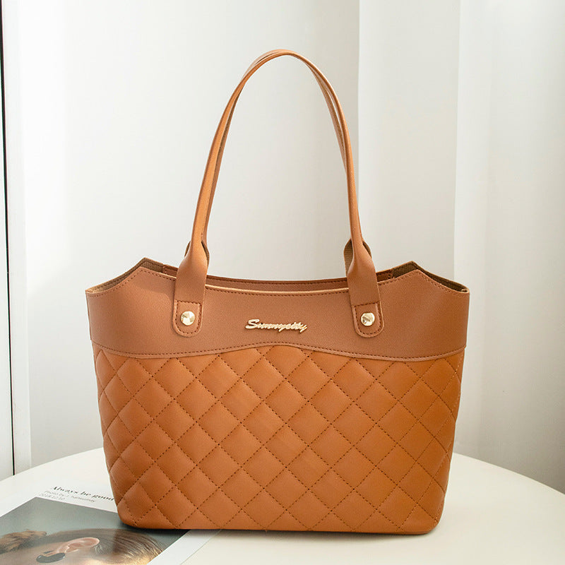 Rhombus Handbag Women Shopping Shoulder Crossbody Bags Brown