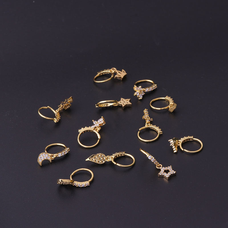 Star Moon Love Heart Flowers Cross Zircon Pendant Nose Ring