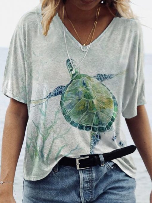 Ladies' New Explosive Style Abstract Painting Tortoise Print Short Sleeve T-shirt