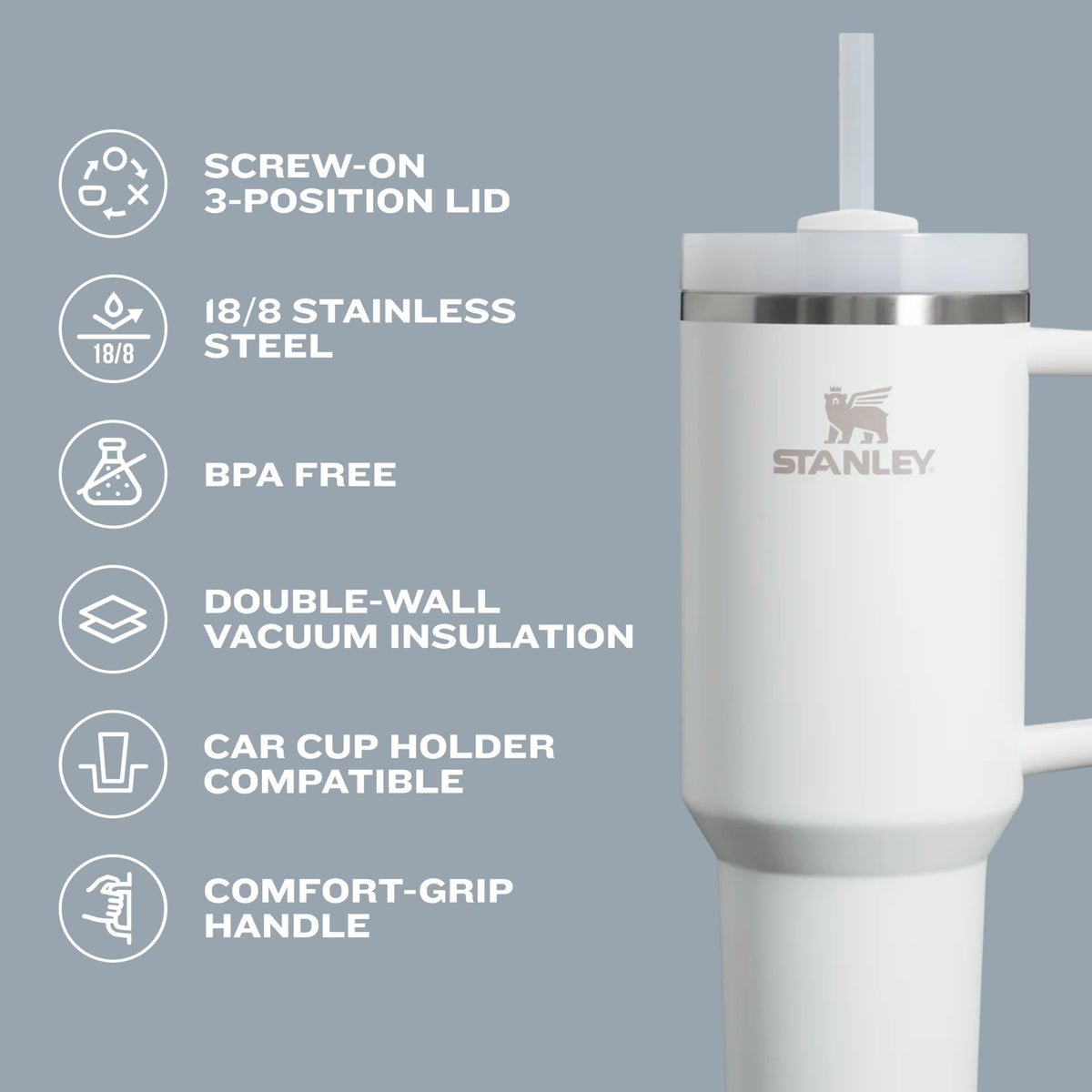 Stanley Quencher H2.0 Tumbler with Handle and Straw 30 oz | Flowstate 3-Position Lid | Cup Holder Compatible for Travel | Insulated Stainless Steel Cup | BPA-Free | Cherry Blossom