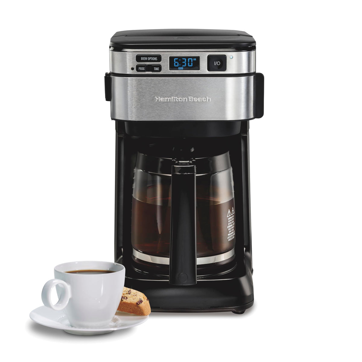 Hamilton Beach Programmable Drip Coffee Maker, 12 Cups, Front Access Easy Fill, Pause & Serve, 3 Brewing Options, Black (46310)