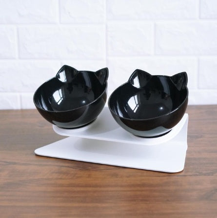 New Inclined Food Cat Ear Oblique Mouth Transparent Single Pet Bowl B Q1pc