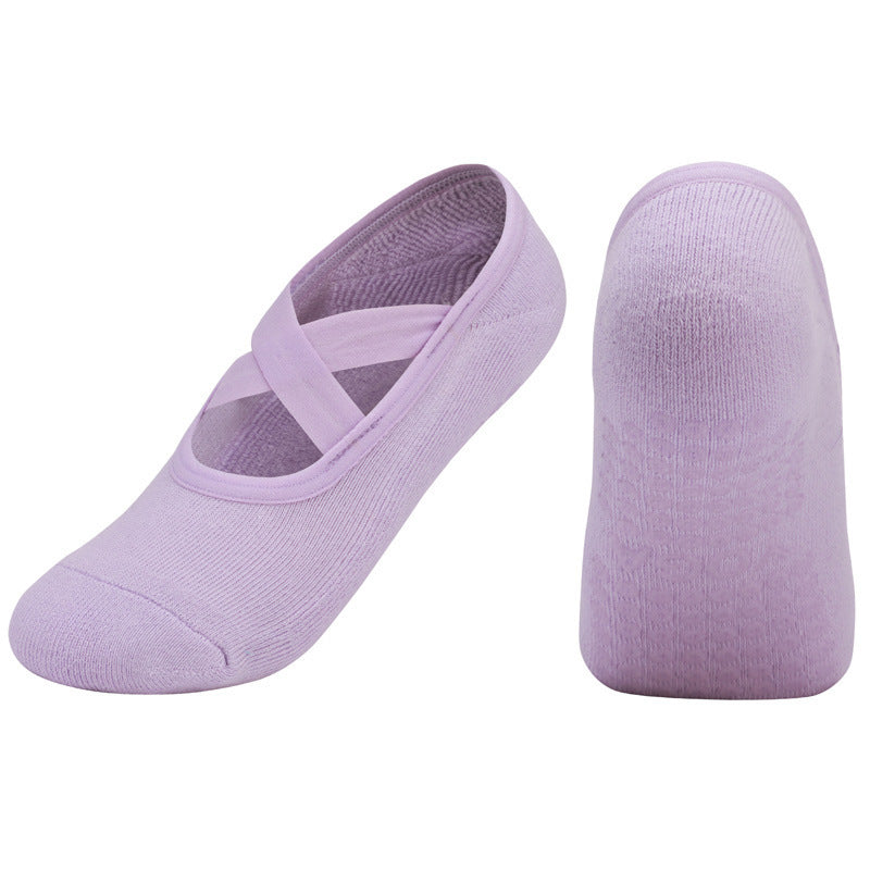 Non-slip Glue Women's Antibacterial Cotton Cross Strap Yoga Socks Q2 Purple 35to42