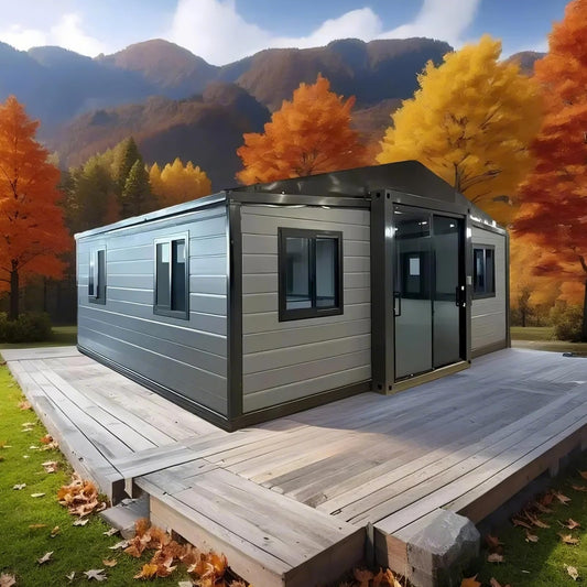 Portable Prefabricated Tiny Home for Sale, 19x20FT Prefab Modular Home with 2 Bedrooms, 1 Equipped Full Bathroom & Kitchen, Expandable Container House to Live in for Adults