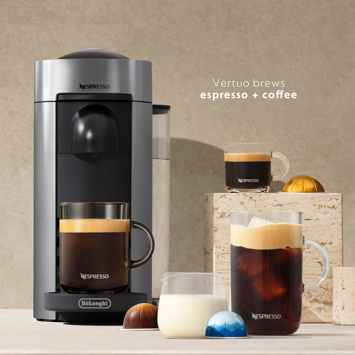 Nespresso Vertuo Plus Coffee and Espresso Maker by De'Longhi, Grey