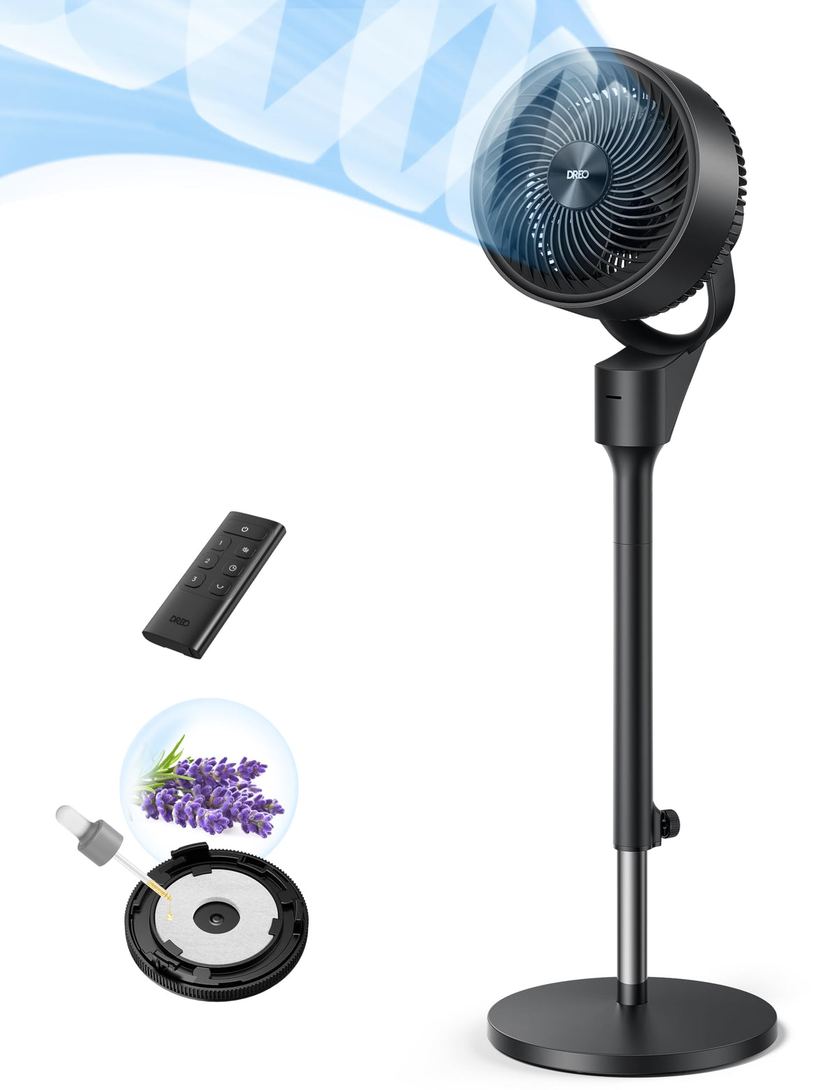 Dreo Fan for Bedroom, 80° Oscillating Standing Fan, 25dB Quiet, 80ft Pedestal Fans for Home Office, 90° Manual Vertical, 3 Speeds, Remote, 34-41" Adjustable Height, Air Circulator