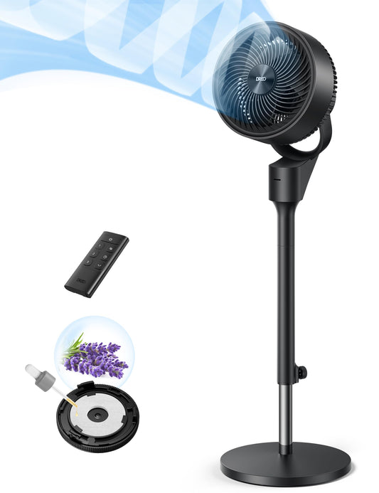 Dreo Fan for Bedroom, 80° Oscillating Standing Fan, 25dB Quiet, 80ft Pedestal Fans for Home Office, 90° Manual Vertical, 3 Speeds, Remote, 34-41" Adjustable Height, Air Circulator