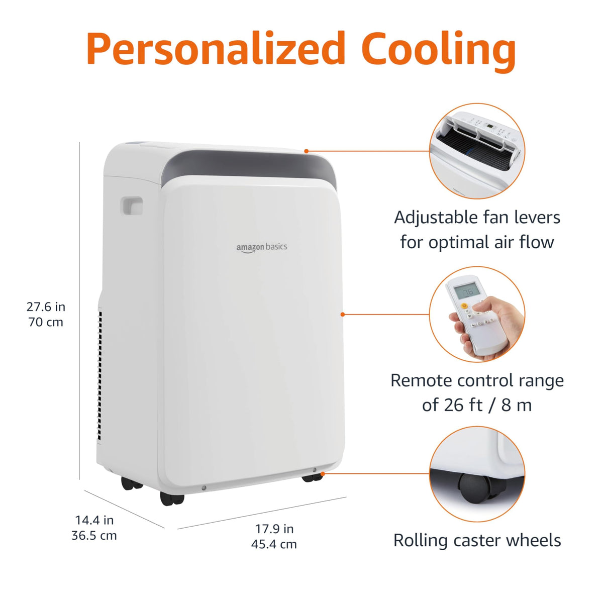 Amazon Basics 3-In-1 Portable Air Conditioner, 10,000 BTU (ASHRAE), Cools Up to 450 Sqf, Portable AC with Cool/Dry (Dehumidifier)/Fan-Only Functions, Auto Mode, Sleep Mode, Timer, White