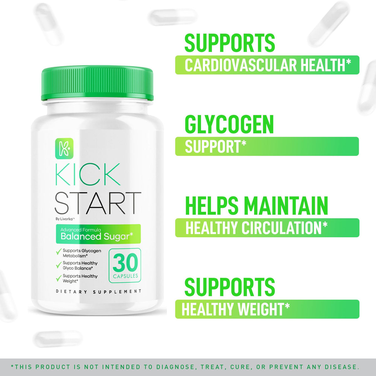 (2 Pack) Kick Start Glyco Optimizer Capsules, Kickstart Glycol Supplement Support Pills Premium - All Natural Advanced Formula, Kickstart Vitamin to Promote Energy & Health, 60 Capsules for 2 Months