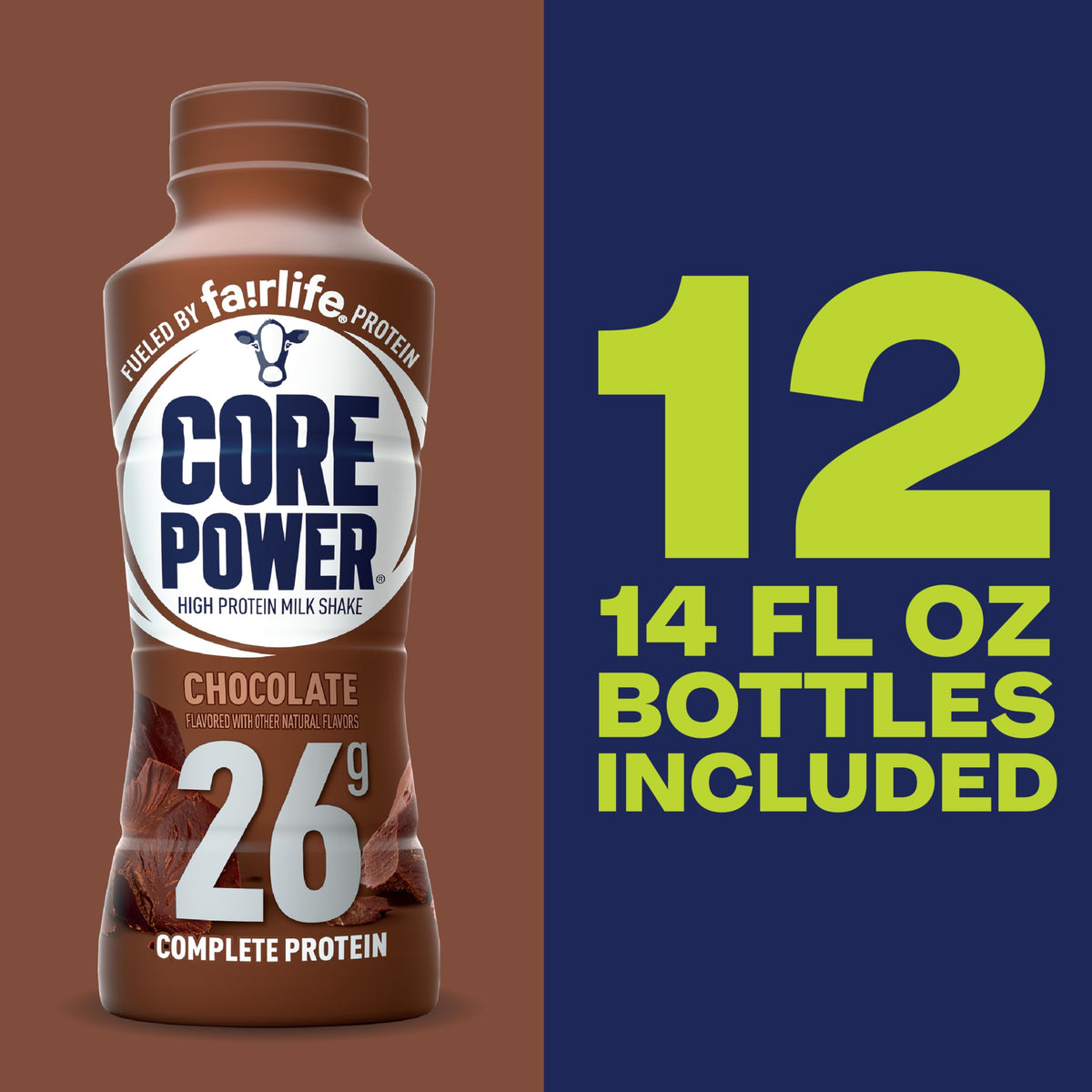 Core Power Protein Shake, Chocolate, 26g Bottle, 14oz, 12 Pack